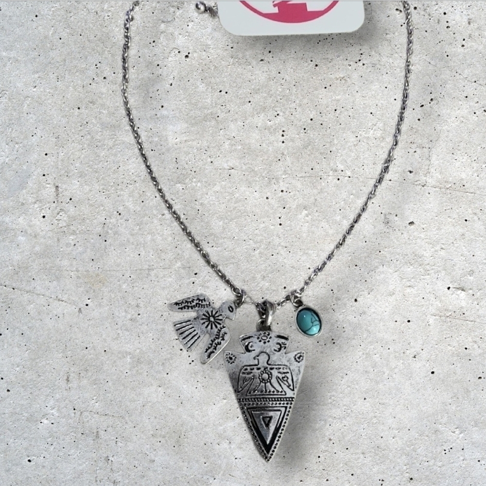 NWT Nadine West Silver Native Thunderbird Charm Necklace ~22"